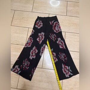 LAIA Women Black Floral Wide Leg Stretchy Cotton Knit Pull On Pants Med